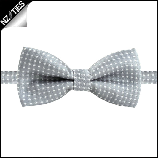 Boys Mid Silver with White Polka Dots Bow Tie