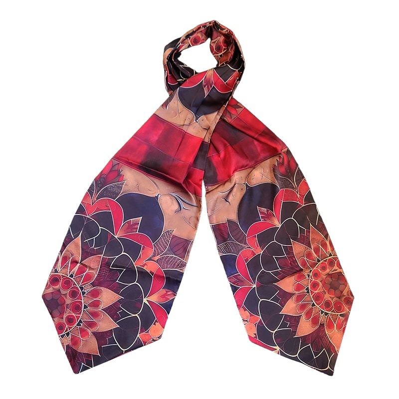 Genuine Silk Crimson Mandala Bloom Ascot Cravat
