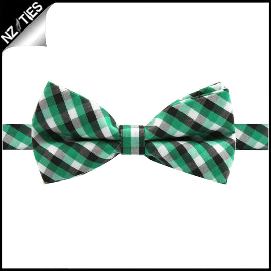 Boys Green, Black and White Check Bow Tie