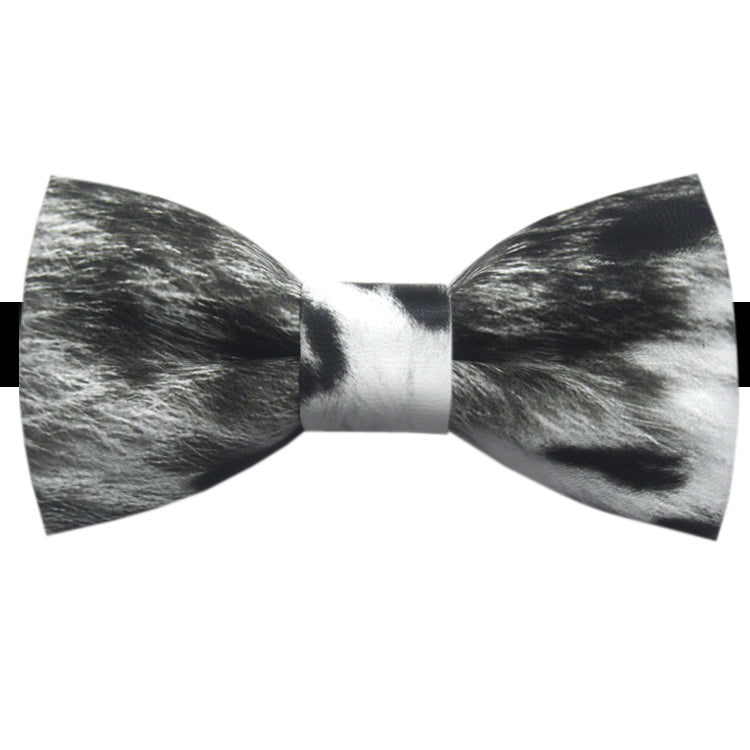 Black & White Cat Fur Bicast Leather Bow Tie