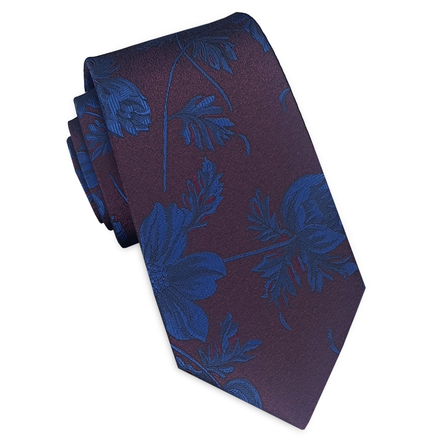 Maroon with Blue Floral Slim Tie