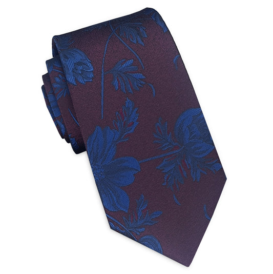 Maroon with Blue Floral Slim Tie