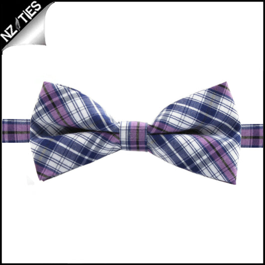 Boys Violet, Blue and White Plaid Bow Tie