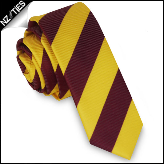 Yellow & Maroon Stripes Mens Skinny Necktie