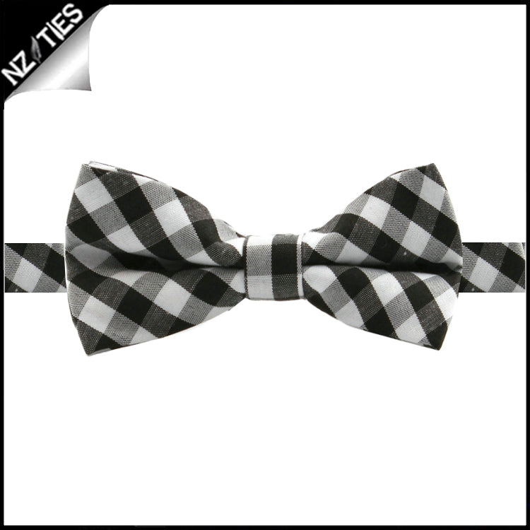Boys Black, White and Grey Check Bow Tie