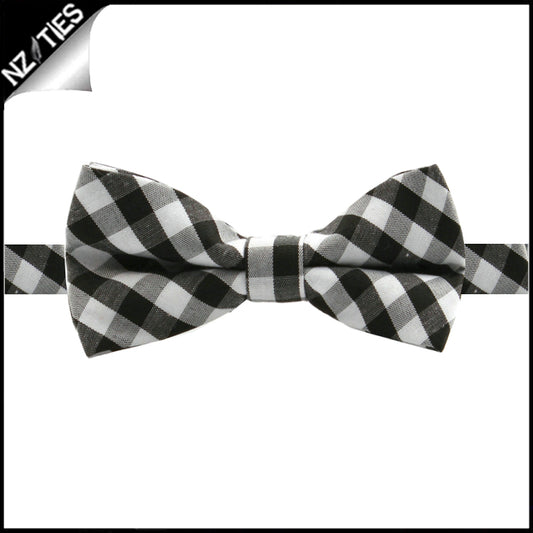 Boys Black, White and Grey Check Bow Tie