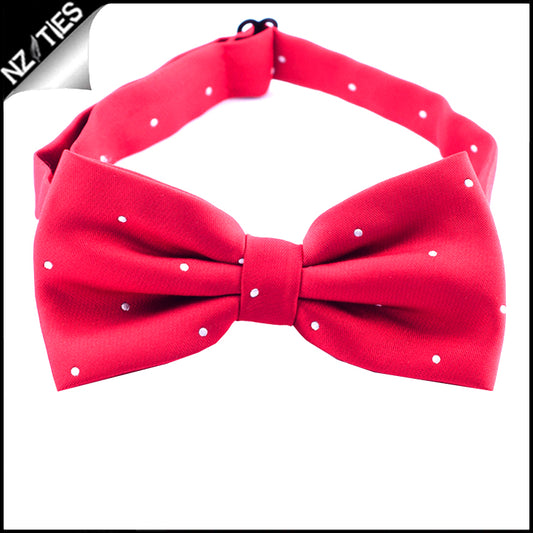Cherry Red Pin Dot Mens Bow Tie