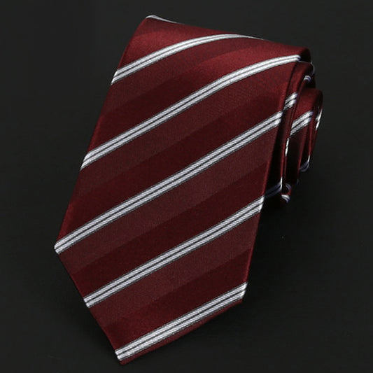 Burgundy & White Stripes Silk Tie