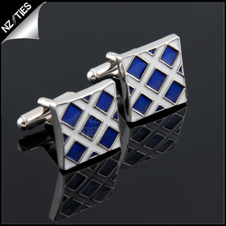 Mens Blue Crosshatch Cufflinks