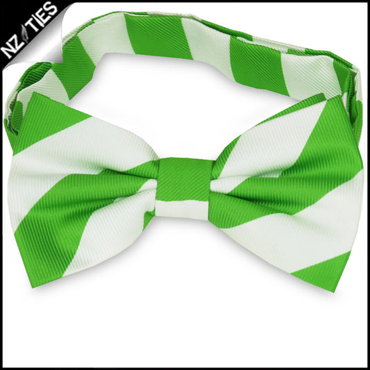 Green & White Stripes Mens Bow Tie