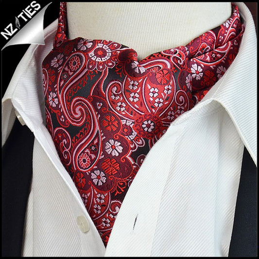 Black with Red & White Floral Paisley Ascot Cravat