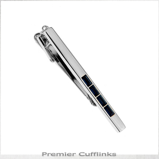 Silver with Sapphire Inset Tie Clip