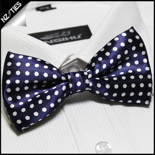 Navy Blue with White Polkadots Bow Tie