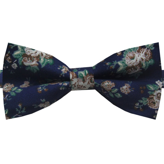 Navy with Brown & White Floral Pattern Bow Tie