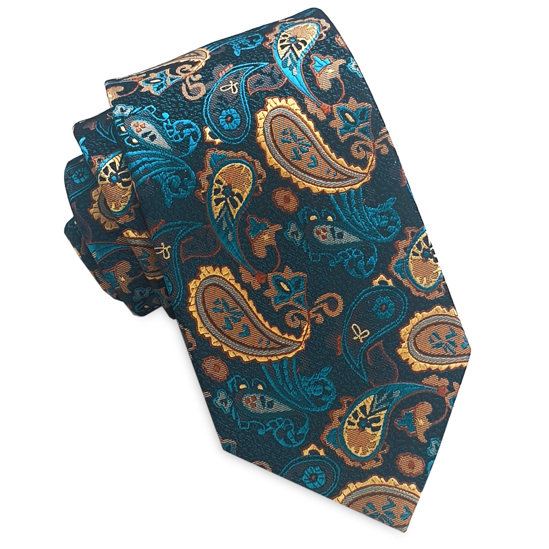 Teal, Black and Tan Paisley Mens Tie