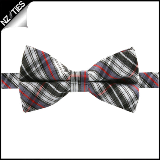 Boys Black, Grey, Red and White Tartan Bow Tie