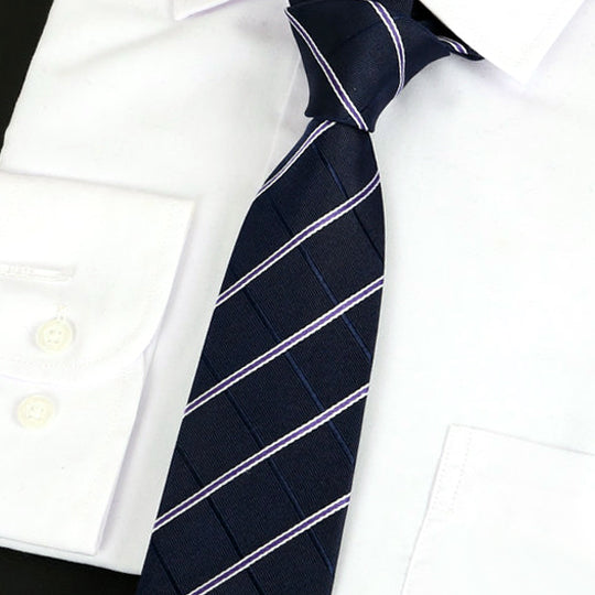 Dark Blue Diamonds with White & Purple Stripes Silk Tie 2