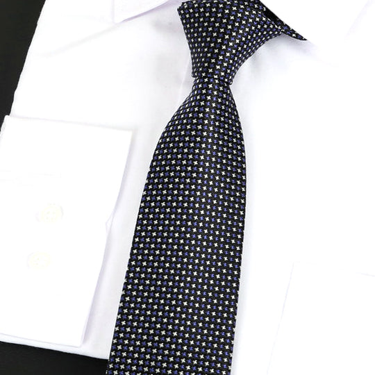 Black with Dark Blue & White Stars Silk Tie 2