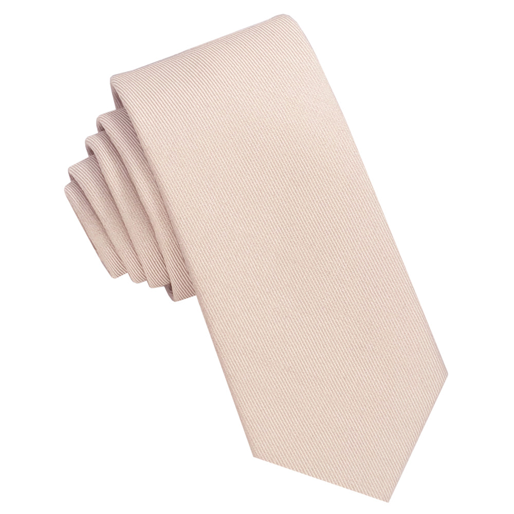Beige Cotton Blend Skinny Tie