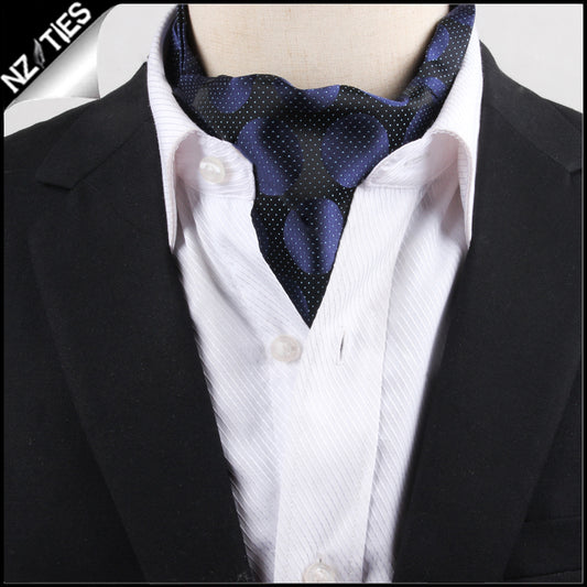 Men's Black Pin Dot with Navy Circles Ascot Cravat
