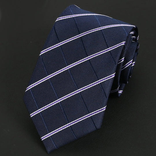 Dark Blue Diamonds with White & Purple Stripes Silk Tie