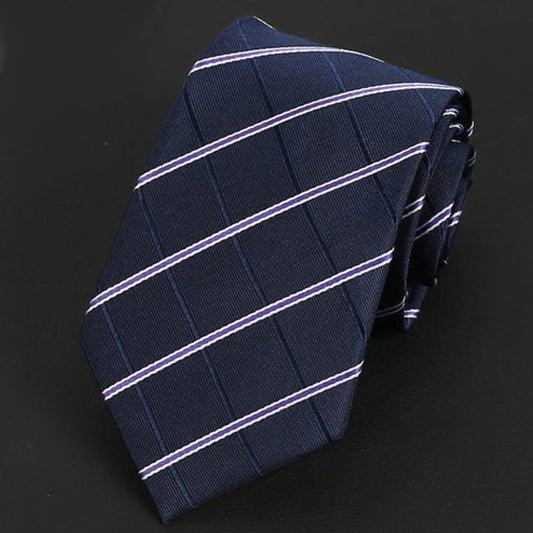 Dark Blue Diamonds with White & Purple Stripes Silk Tie