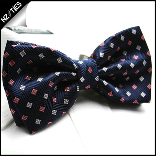 Navy Blue with Red + White Diamonds Bow Tie