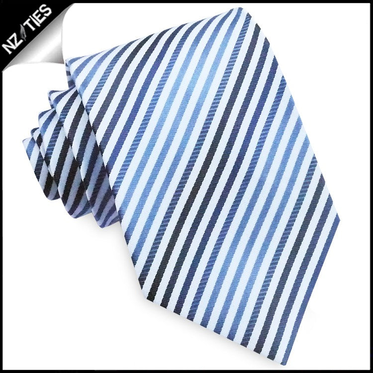 White with Dark & Light Blue Thin Stripes Tie Set 2