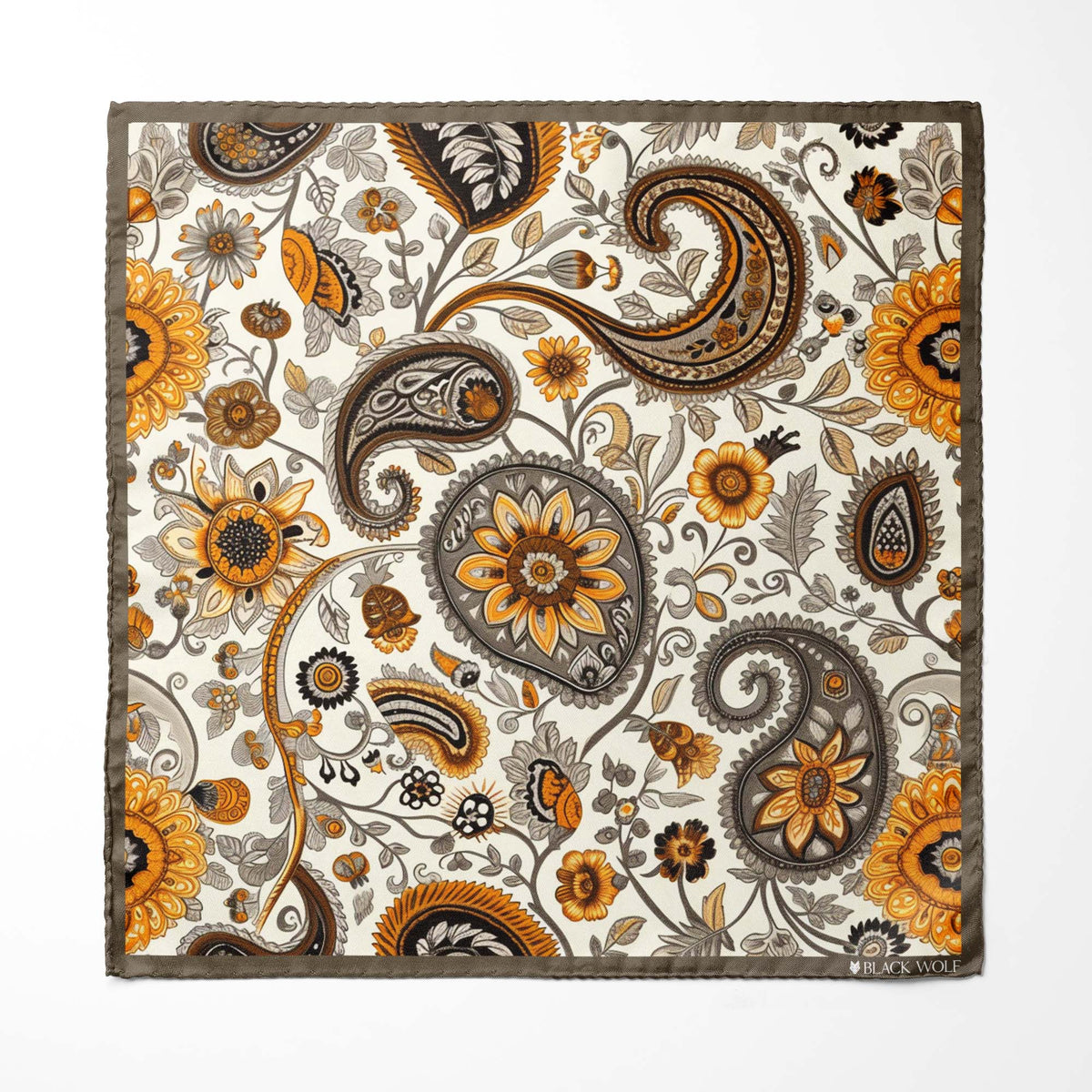 Genuine Silk Ivory and Amber Paisley Garden Ascot Cravat