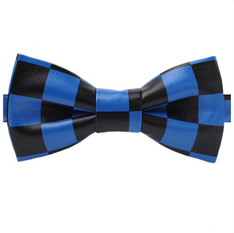 Black & Blue Check Bicast Leather Bow Tie