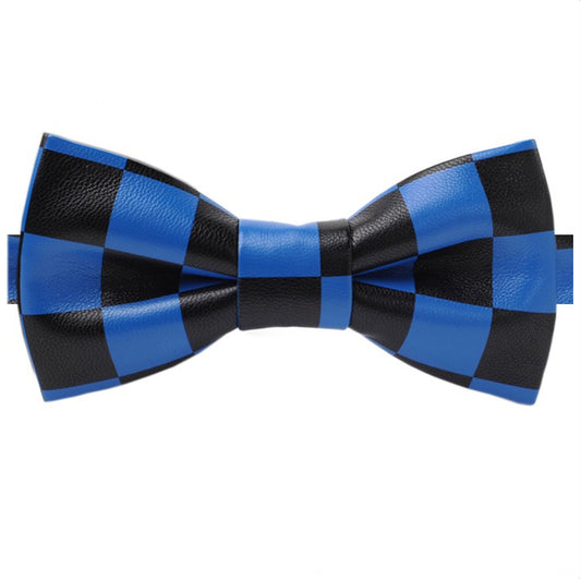 Black & Blue Check Bicast Leather Bow Tie