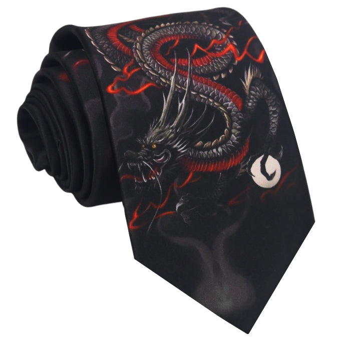 Black & Red Japanese Dragon Tie