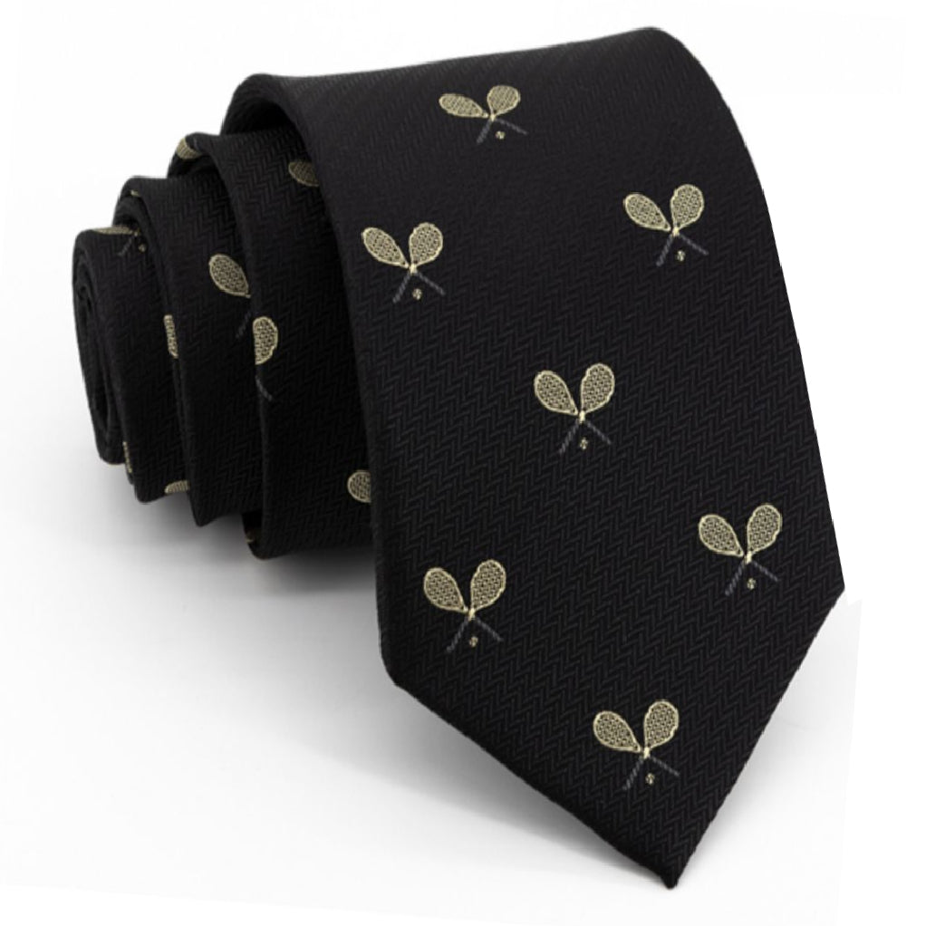 Black Texture with Tennis Racquets Tie