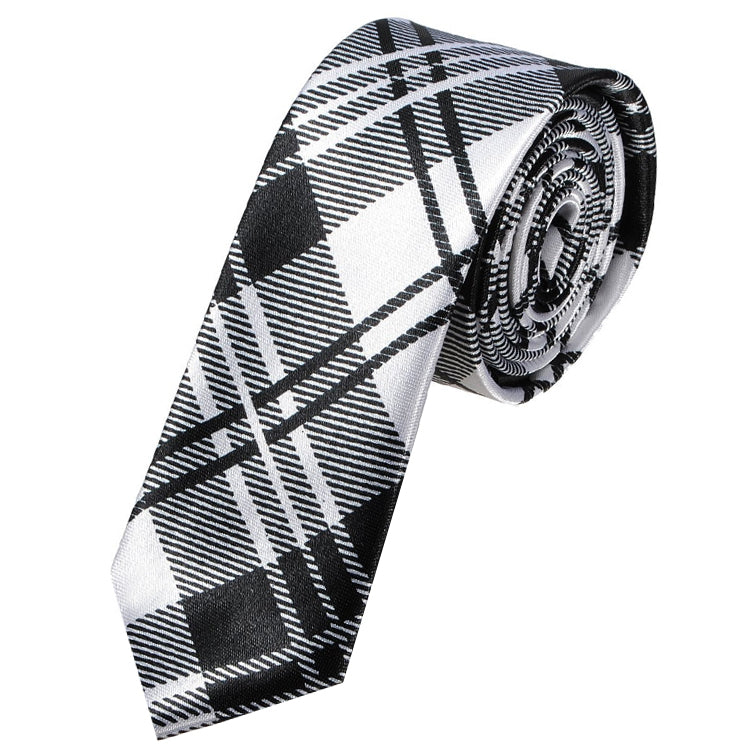 Black & White Tartan Mens Skinny Tie