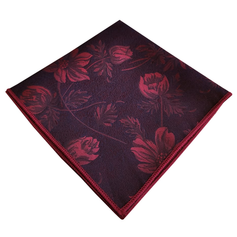 Dark Red Embossed Floral Pocket Square