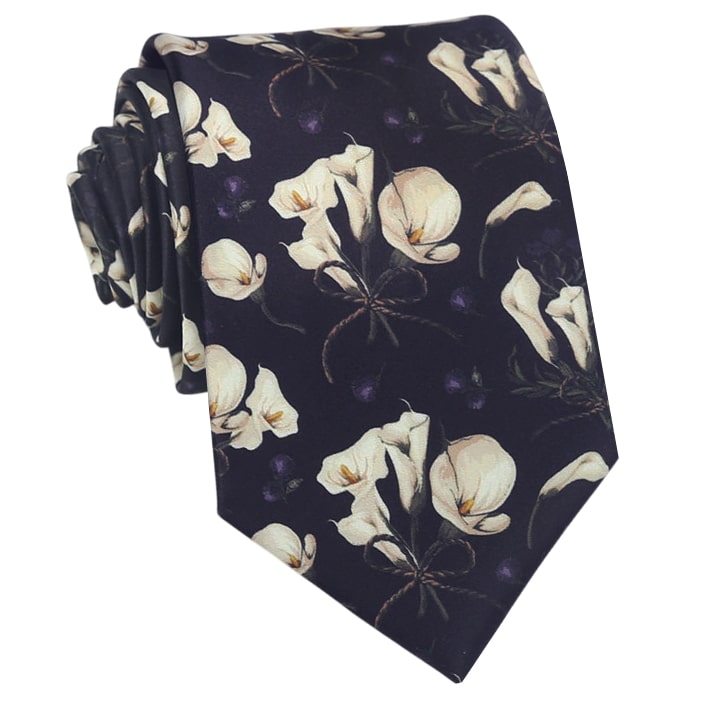 Black with Calla Lillies Floral Tie