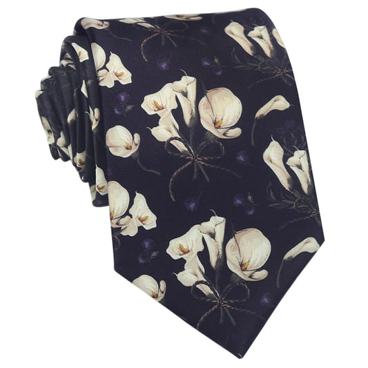 Black with Calla Lillies Floral Tie
