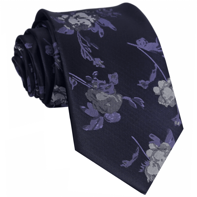 Black with Grey & Purple Floral Tie