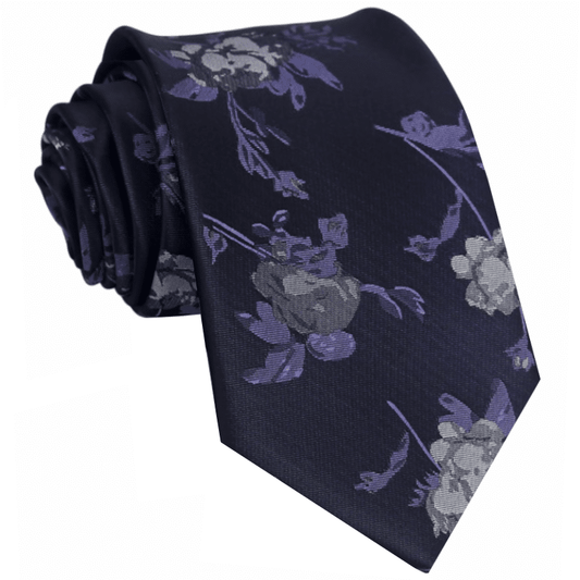 Black with Grey & Purple Floral Tie