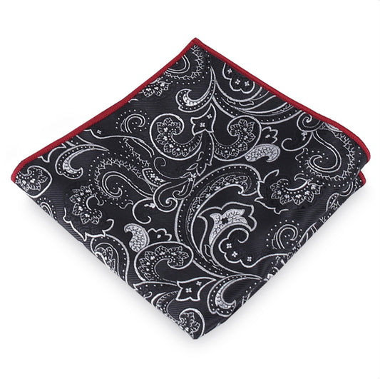 Black with White Floral Pocket Square