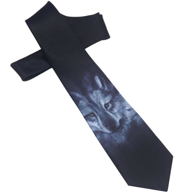 Black with Grey Wolf Slim Tie