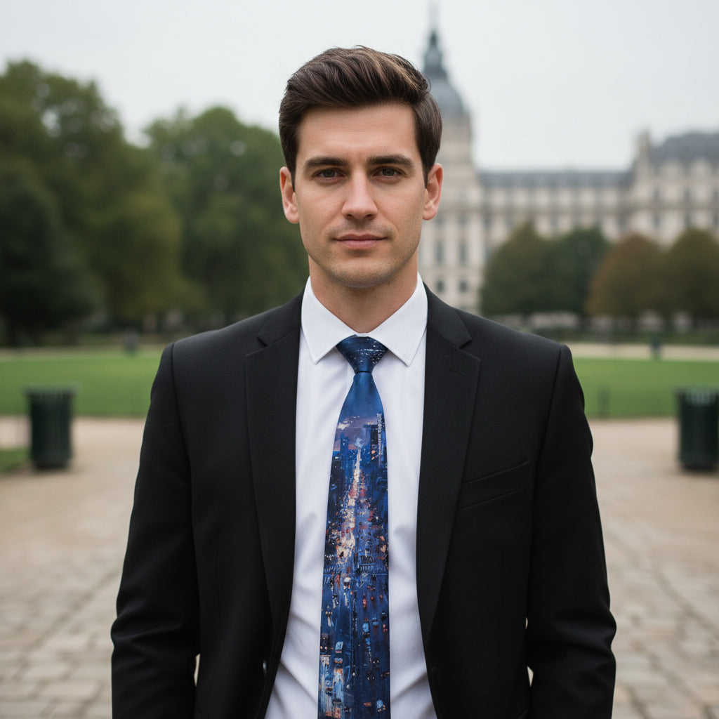 Blue Modern Cityscape Tie