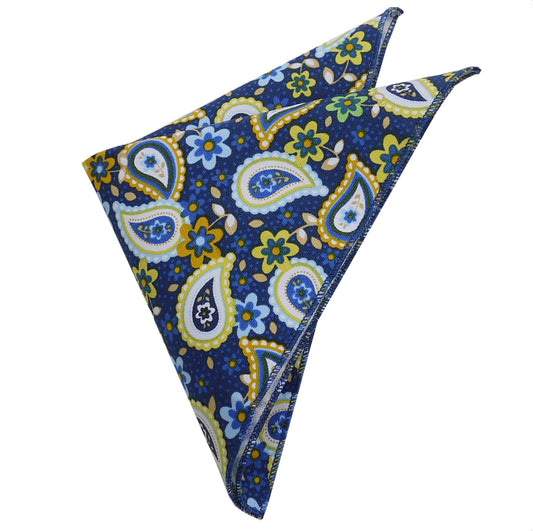 Blue & Yellow Paisley Pocket Square