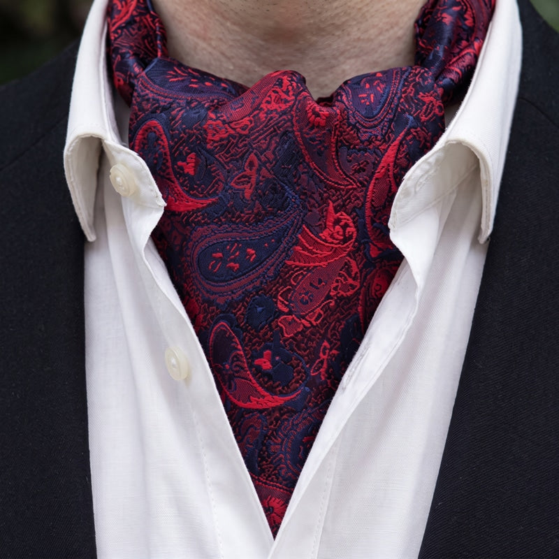 Dark Blue & Red Paisley Teardrop Pattern Ascot