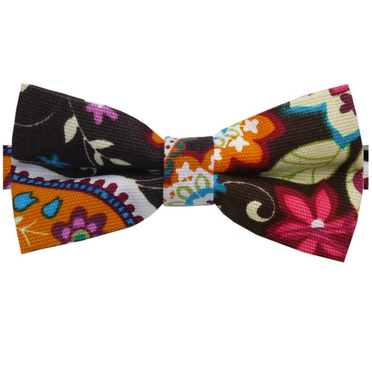 Brown Pink, Blue & Orange Floral Bow Tie