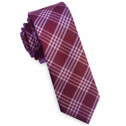 Burgundy & White Plaid Skinny Tie