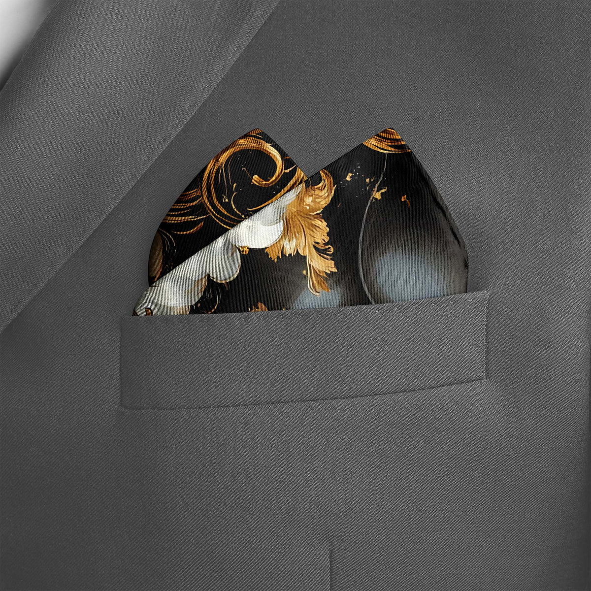 Genuine Silk Celestial Muse in Gold Pocket Square