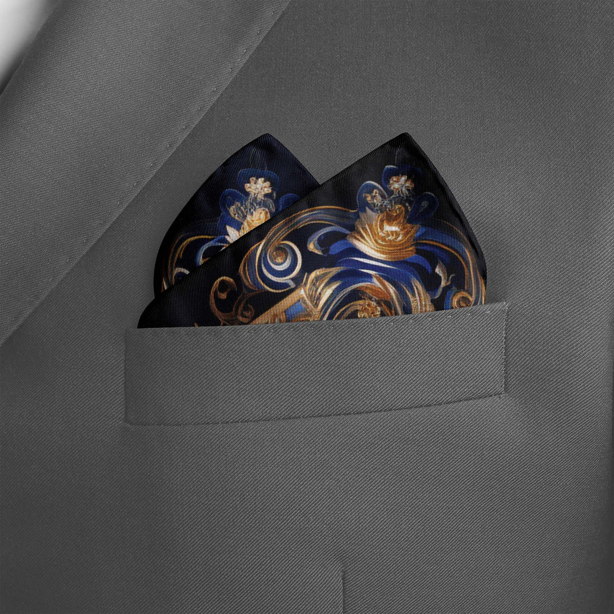 Genuine Silk Sapphire & Gold Imperial Columns Pocket Square