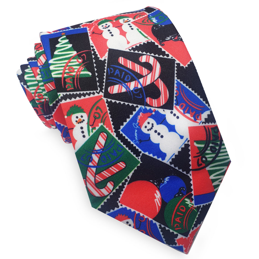 Black Christmas Stamps Tie