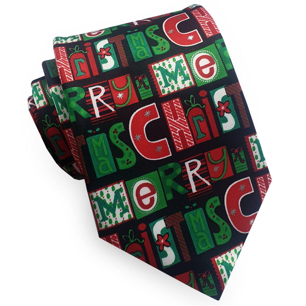 Black Merry Christmas Text Tie